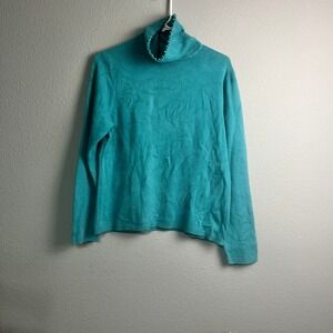 By Design Turquoise Blue Feminine Beaded Neckline Turtleneck Sweater Lg Acrylic
